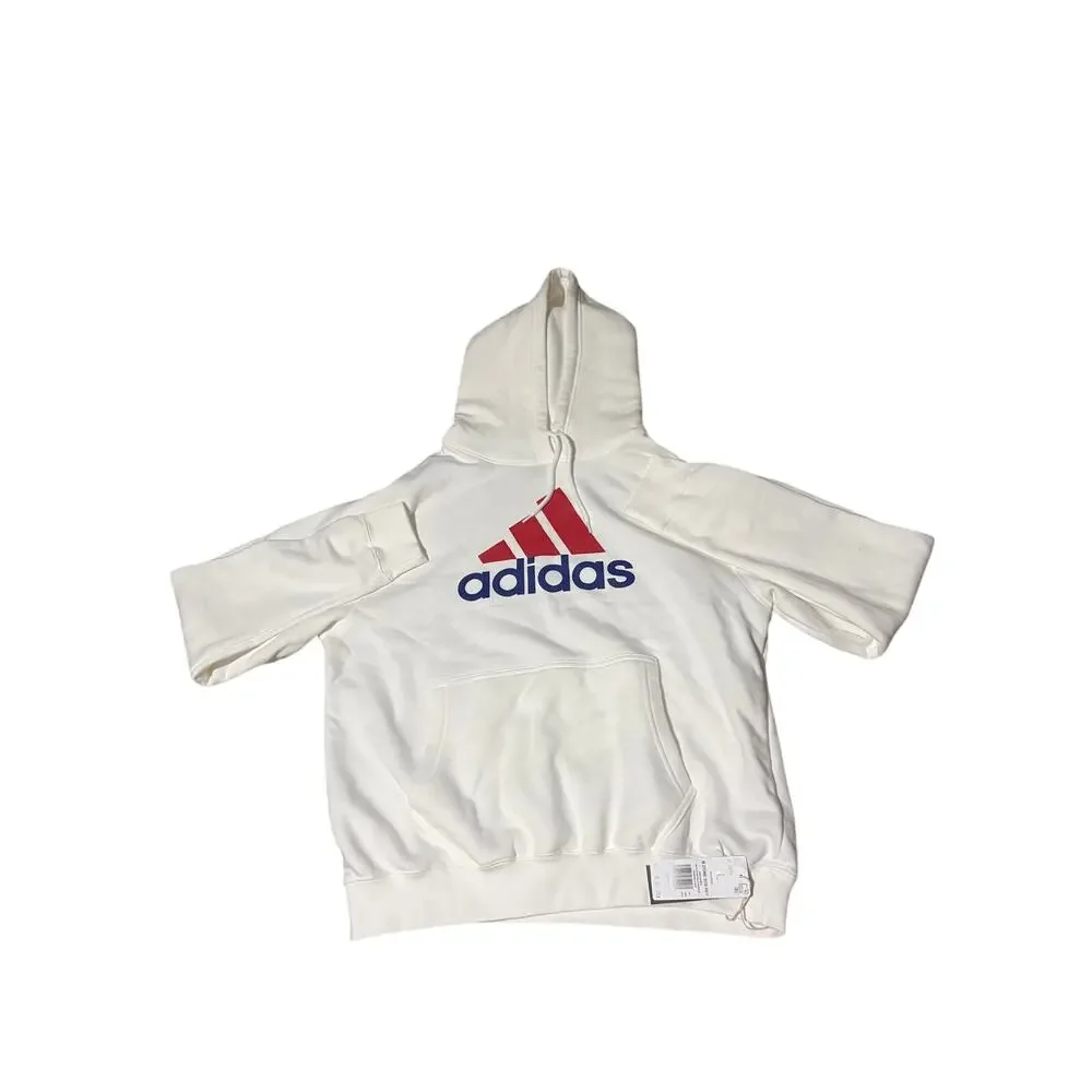 Adidas Men's 2 Tone Badge of Sport Hoodie White Scarlet Red Size L New With Tags
